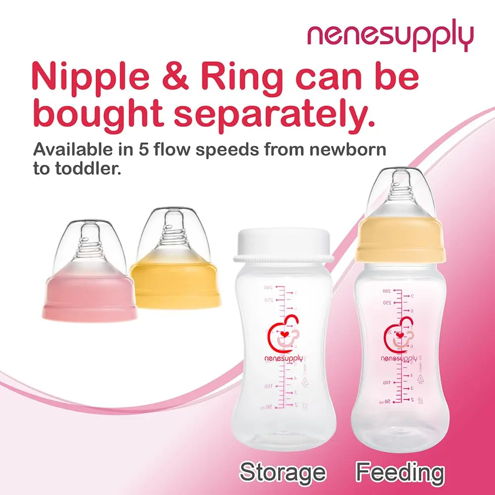 Nenesupply 9oz 4 Count Wide Neck Breastmilk Storage Bottle | Compatible with Spectra Pumps, BPA-Free, Dishwasher Safe - view 7