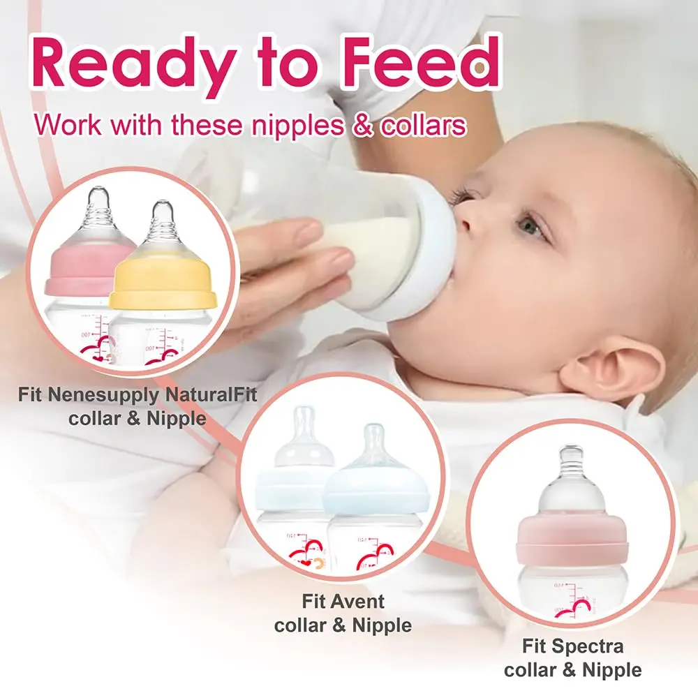 Nenesupply 9oz 4 Count Wide Neck Breastmilk Storage Bottle | Compatible with Spectra Pumps, BPA-Free, Dishwasher Safe - view 8