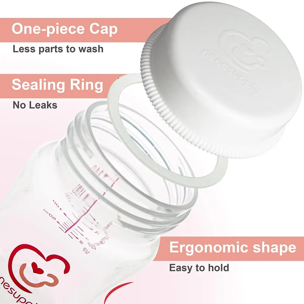Nenesupply 9oz 4 Count Wide Neck Breastmilk Storage Bottle | Compatible with Spectra Pumps, BPA-Free, Dishwasher Safe - view 2