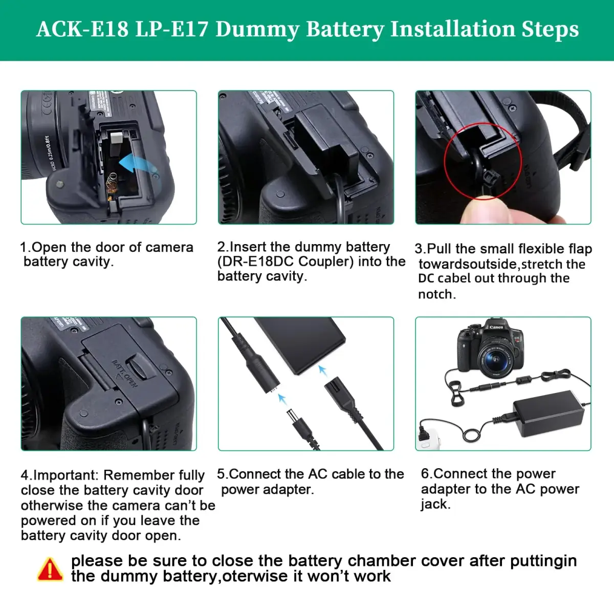 Gonin LP-E17 Dummy Battery & ACK-E18 Power Supply Kit for Canon RP, R50, R8, R10, R100, T7i, T8i, SL3 Cameras | Continuous Power for Studio & Video - view 4