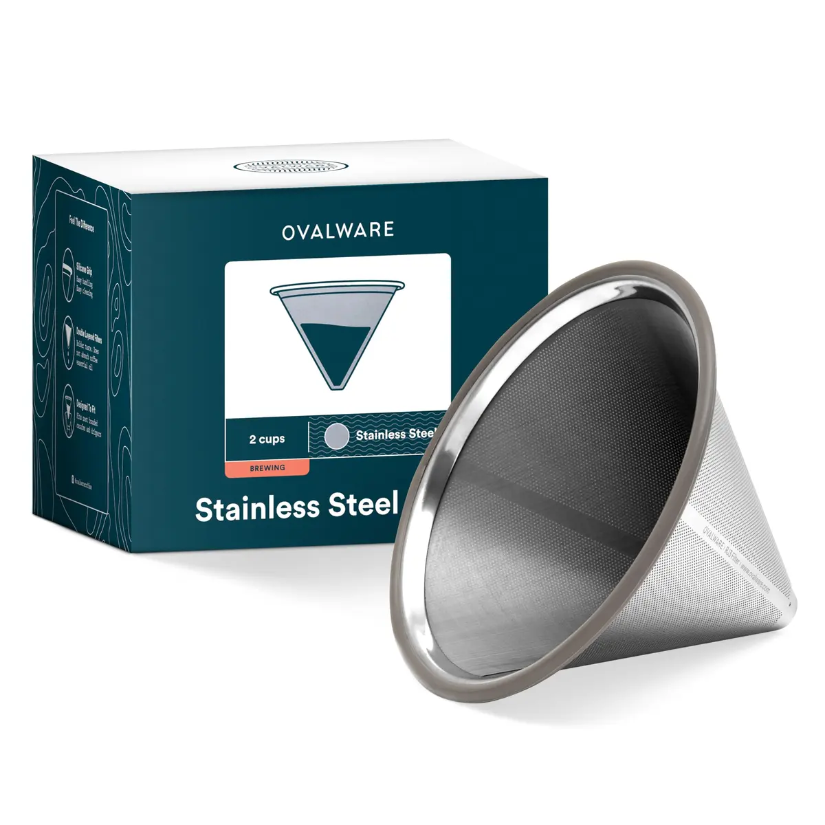 Ovalware Pour Over Coffee Filter, Stainless Steel | Reusable | 1 Count - main product image