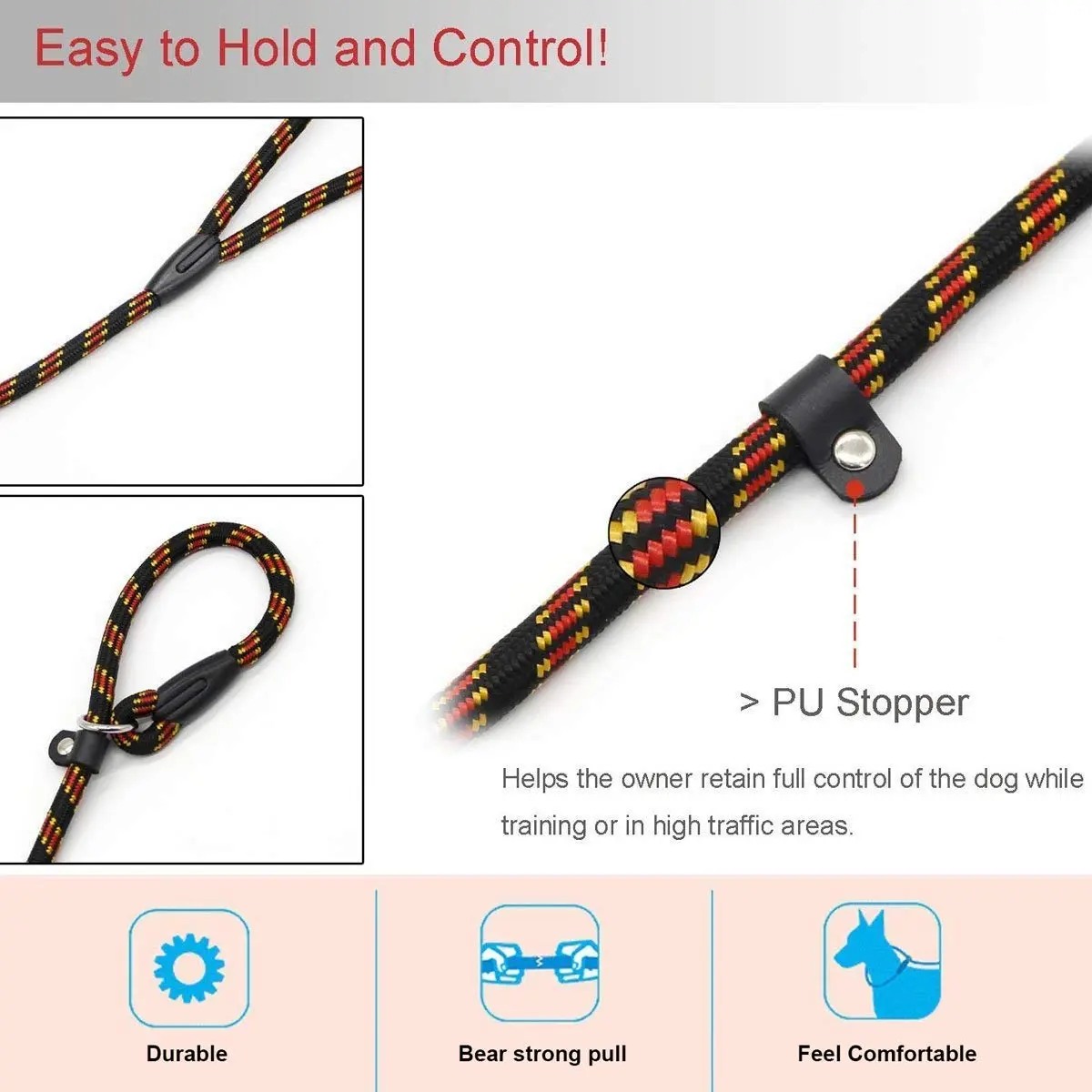 Coolrunner Dog Slip Rope Leash 5 FT | Adjustable Nylon Training Lead for 10-80 lb Dogs - view 3