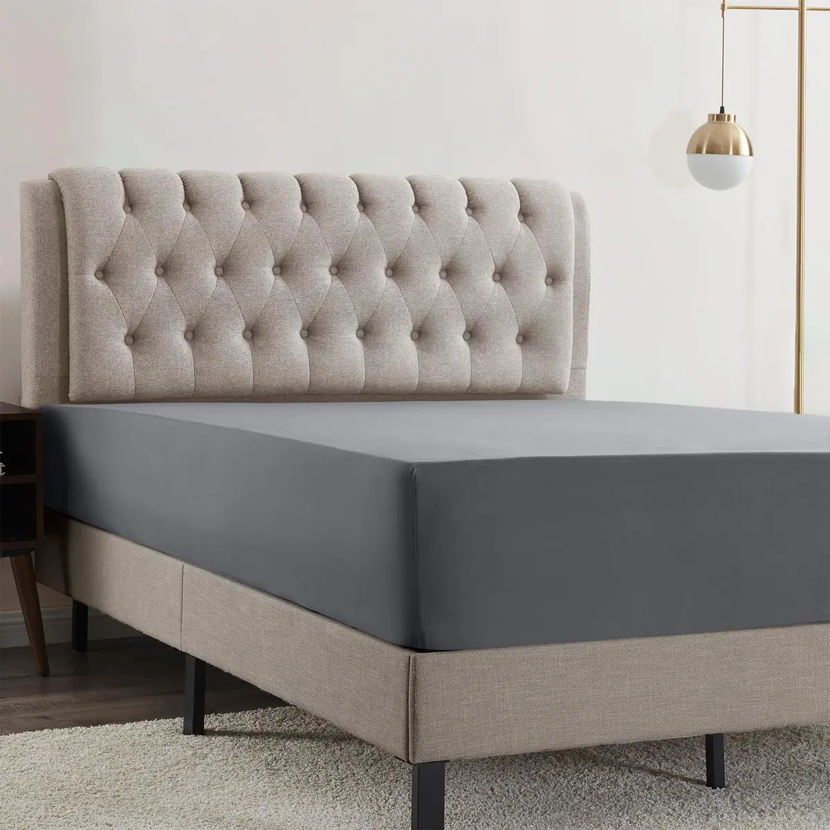 Empyrean Bedding Charcoal Grey California King Fitted Sheet 1800 TC | Deep Pocket 40cm (16 Inch) Mattress Fit - view 2