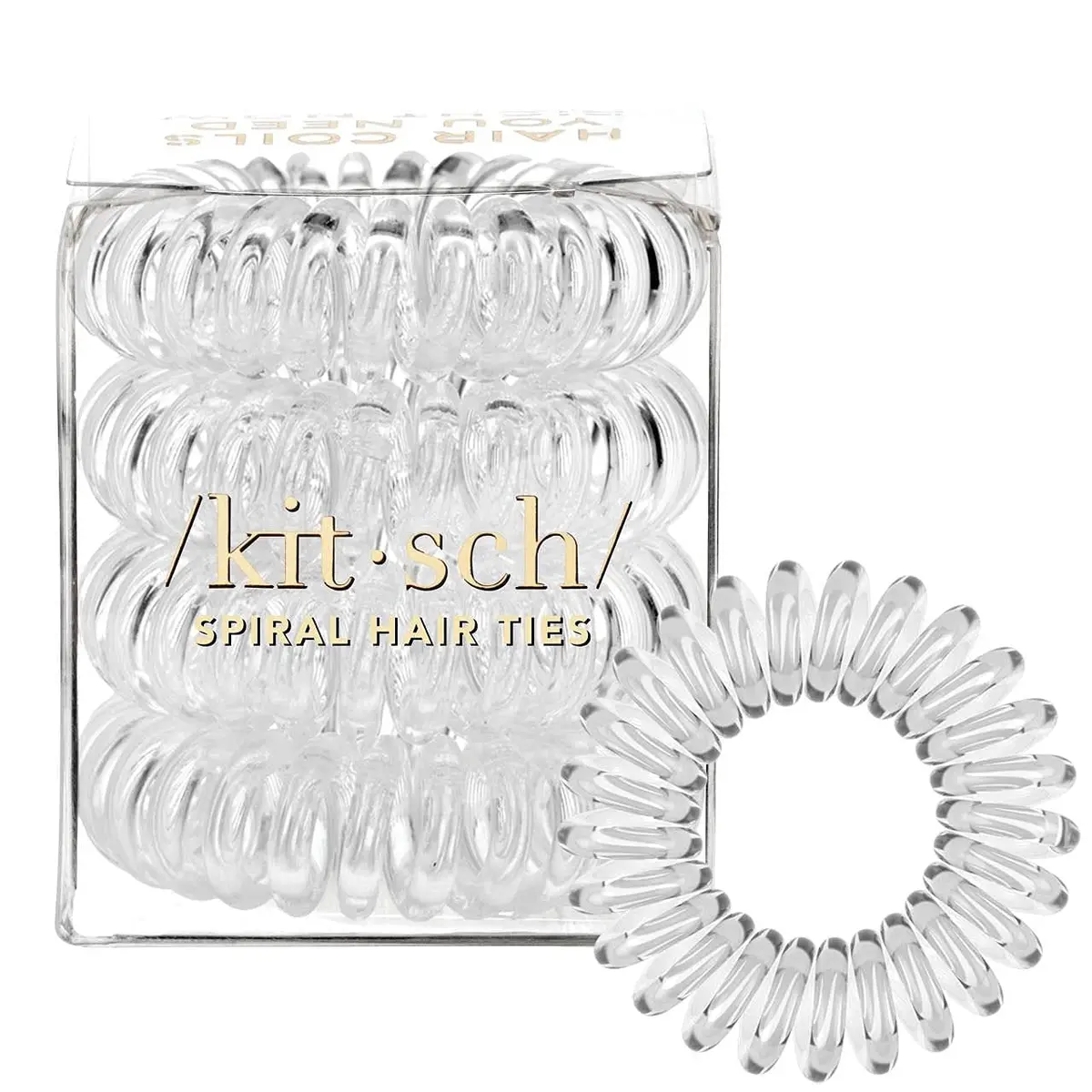 Kitsch Spiral Hair Ties for Women - Durable Hair Accessories - Clear, 4pcs | No Damage, Creaseless, Water-Resistant - main product image