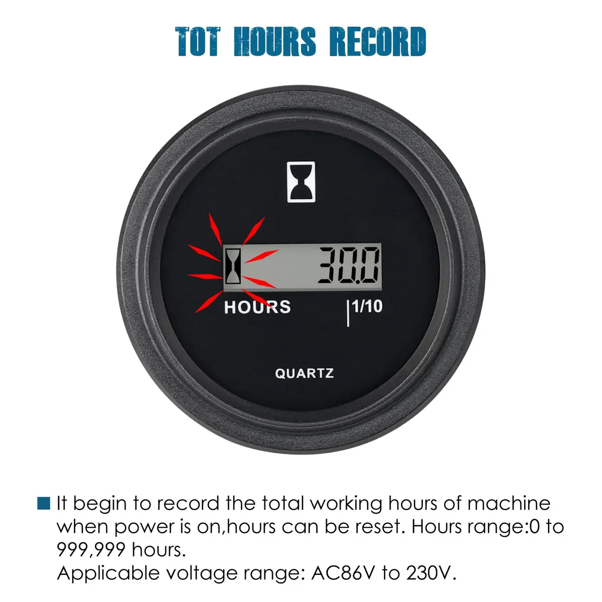 Runleader RL-HM005 LCD Hour Meter AC 86-230V | Tracks Runtime, Resettable Hours, IP65 Waterproof - view 2