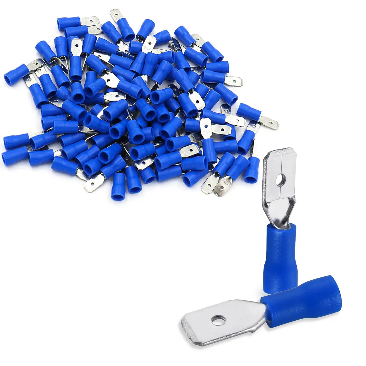 Baomain 1/4" Male Spade Terminals 16-14 AWG (100-Pack) | Secure Crimp Connectors for Electrical Wiring - main product image