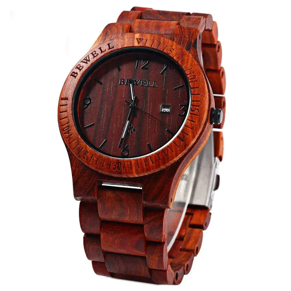 BEWELL ZS-W086B Wooden Watch 4.2cm (1.65 inches) | Japanese Quartz Movement with Date Display - main product image