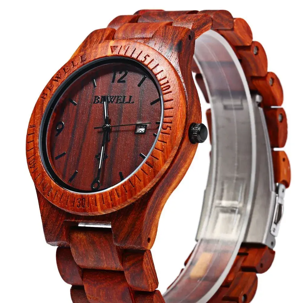 BEWELL ZS-W086B Wooden Watch 4.2cm (1.65 inches) | Japanese Quartz Movement with Date Display - view 3