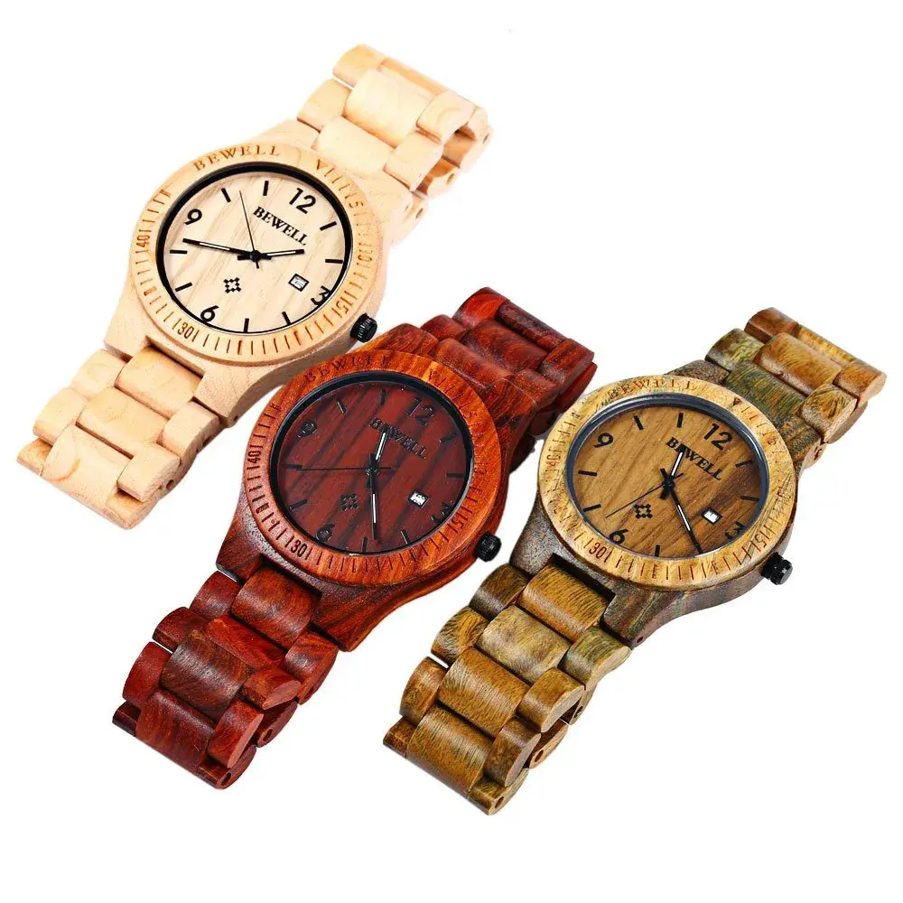 BEWELL ZS-W086B Wooden Watch 4.2cm (1.65 inches) | Japanese Quartz Movement with Date Display - view 4
