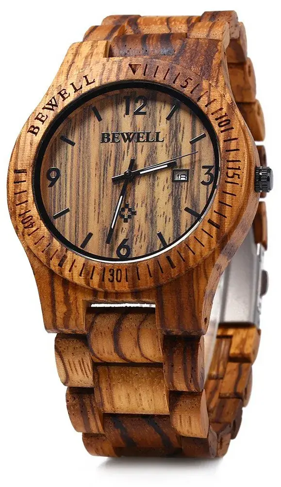 BEWELL ZS-W086B Men's Wooden Watch 4.2cm (1.65 inches) | Japanese Quartz Movement with Date Display - main product image