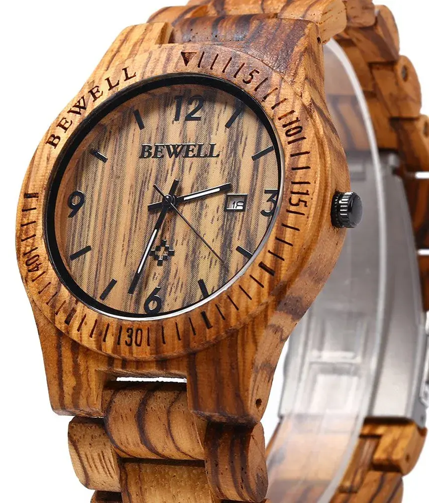 BEWELL ZS-W086B Men's Wooden Watch 4.2cm (1.65 inches) | Japanese Quartz Movement with Date Display - view 2