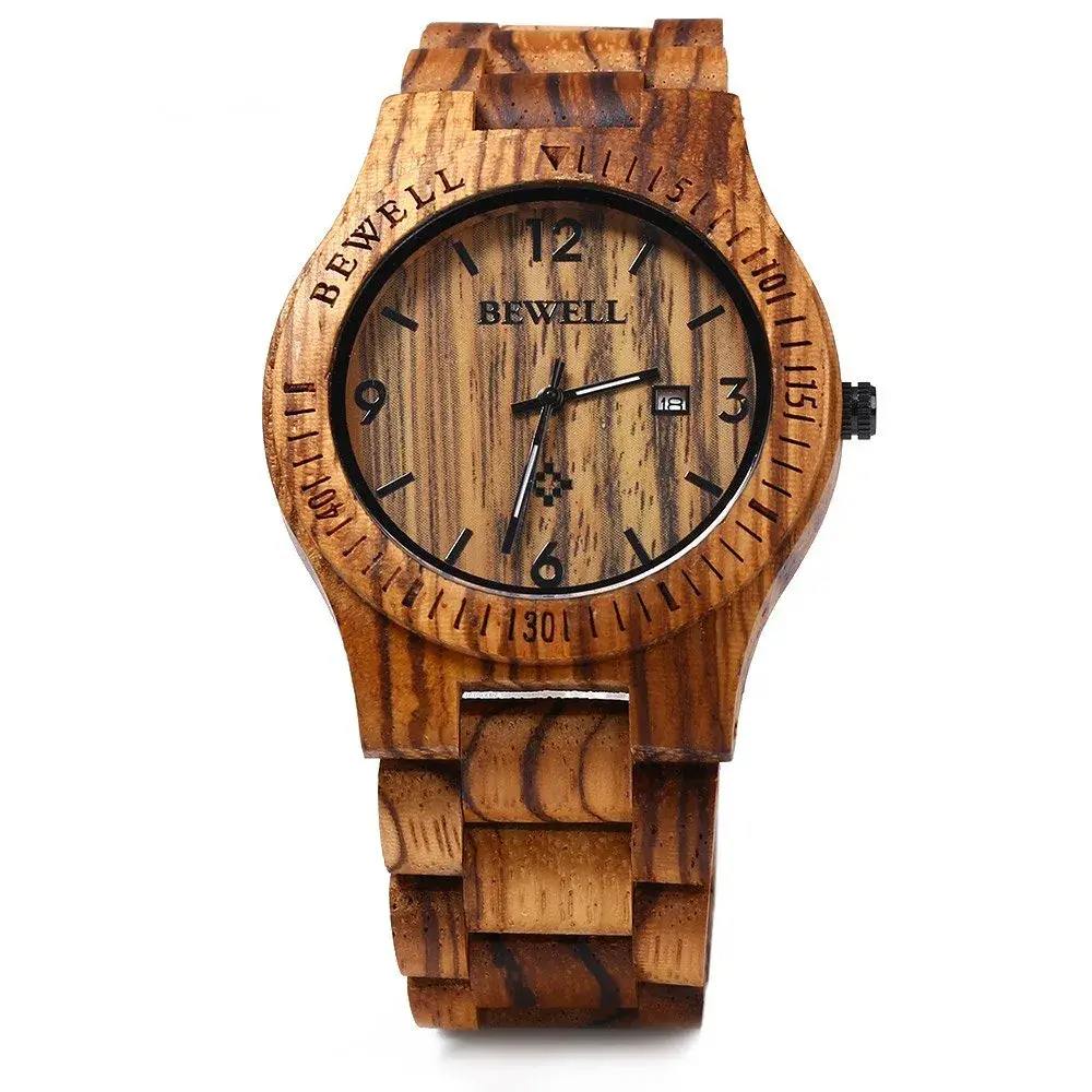 BEWELL ZS-W086B Men's Wooden Watch 4.2cm (1.65 inches) | Japanese Quartz Movement with Date Display - view 3