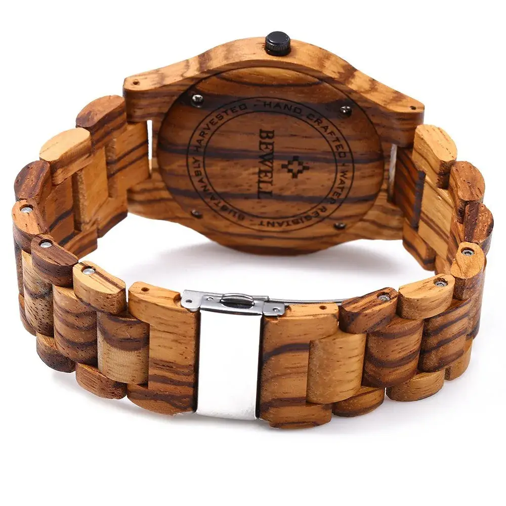 BEWELL ZS-W086B Men's Wooden Watch 4.2cm (1.65 inches) | Japanese Quartz Movement with Date Display - view 4