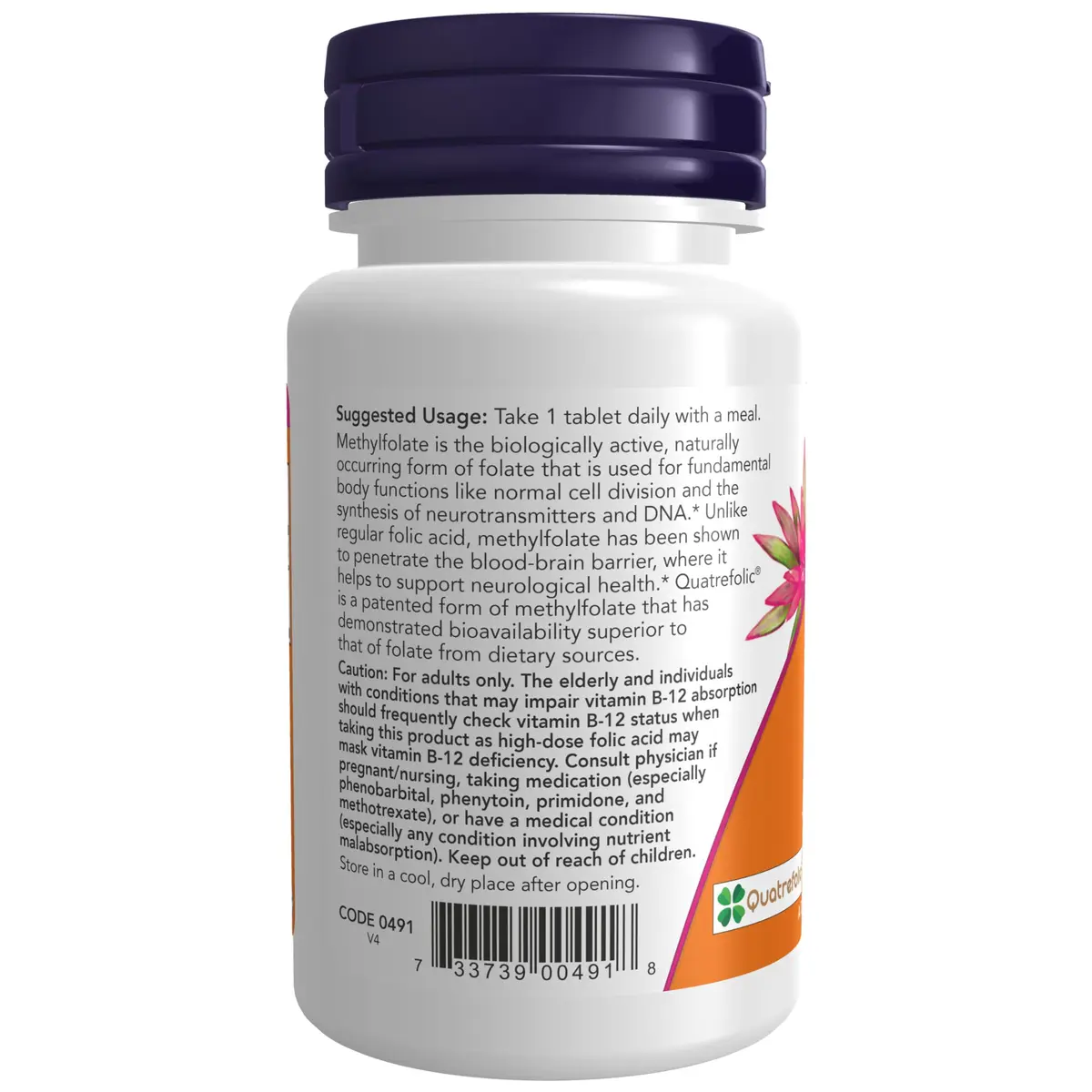 NOW Methyl Folate 1000 mcg | Bioavailable Co-Enzyme B Vitamin, 90 Tabs - view 3