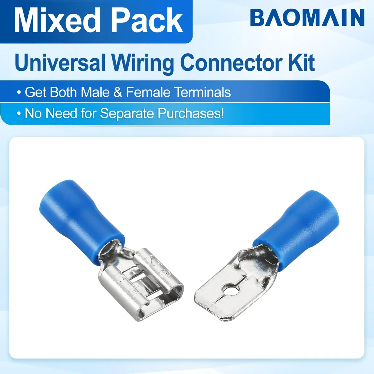 Baomain 1/4" Spade Terminals Kit 16-14 AWG 200-Pack | Secure Crimp Connectors for Electrical Wiring - view 2