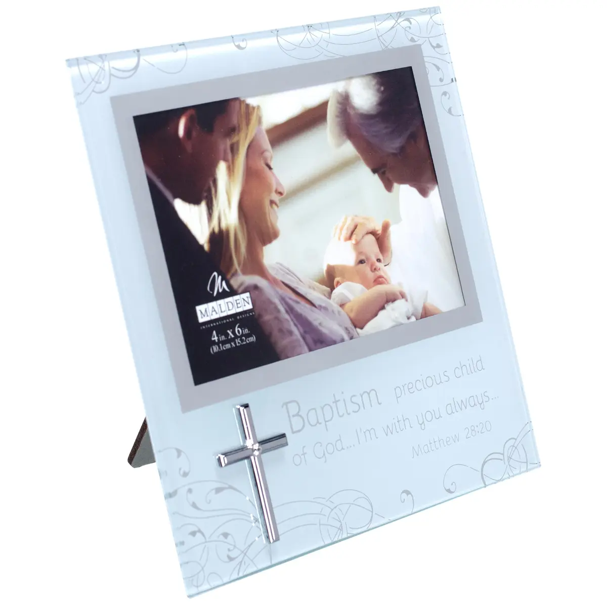 Malden Baptism 4x6 Mirrored and Frosted Glass Horizontal Picture Frame with Silver Finish - main product image