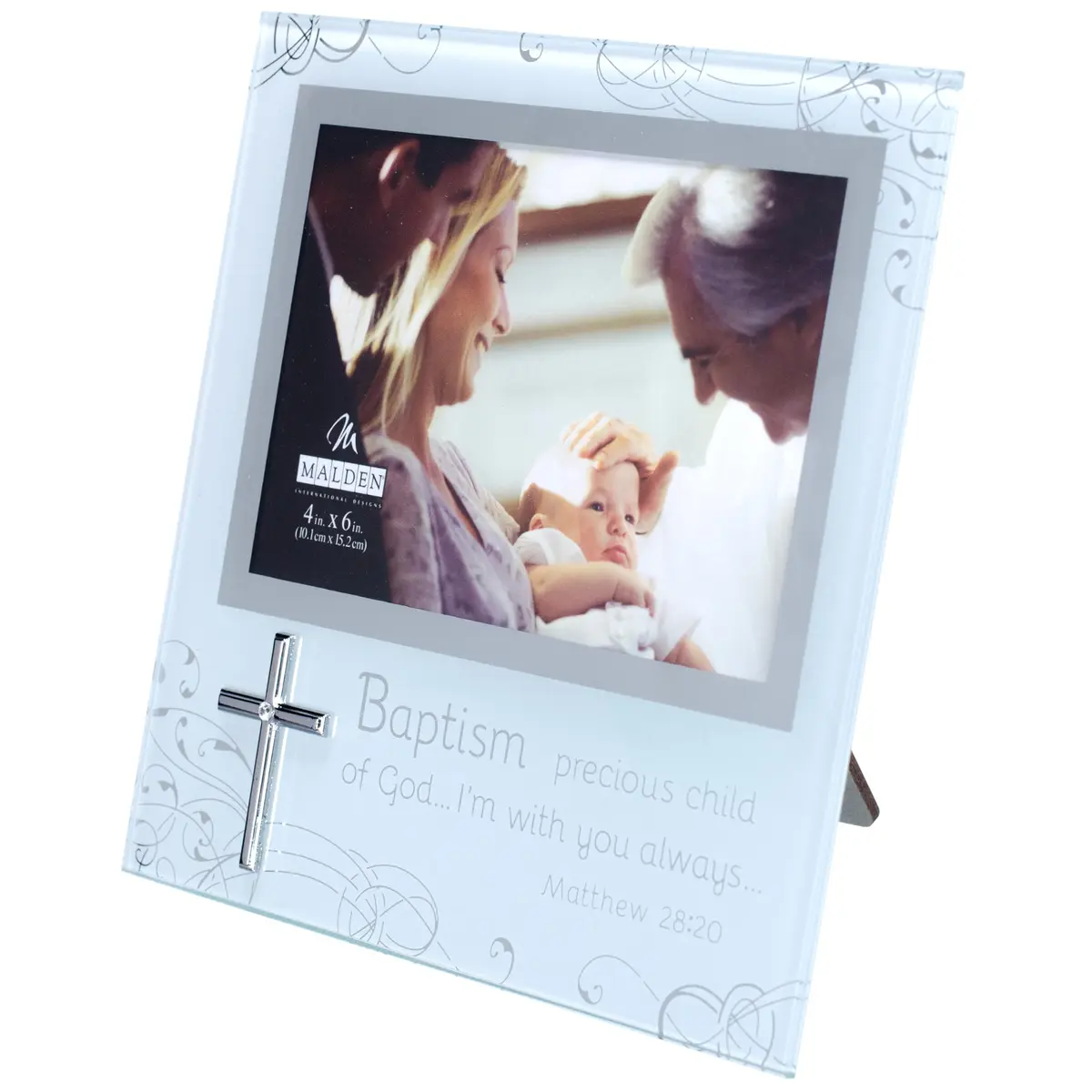 Malden Baptism 4x6 Mirrored and Frosted Glass Horizontal Picture Frame with Silver Finish - view 2