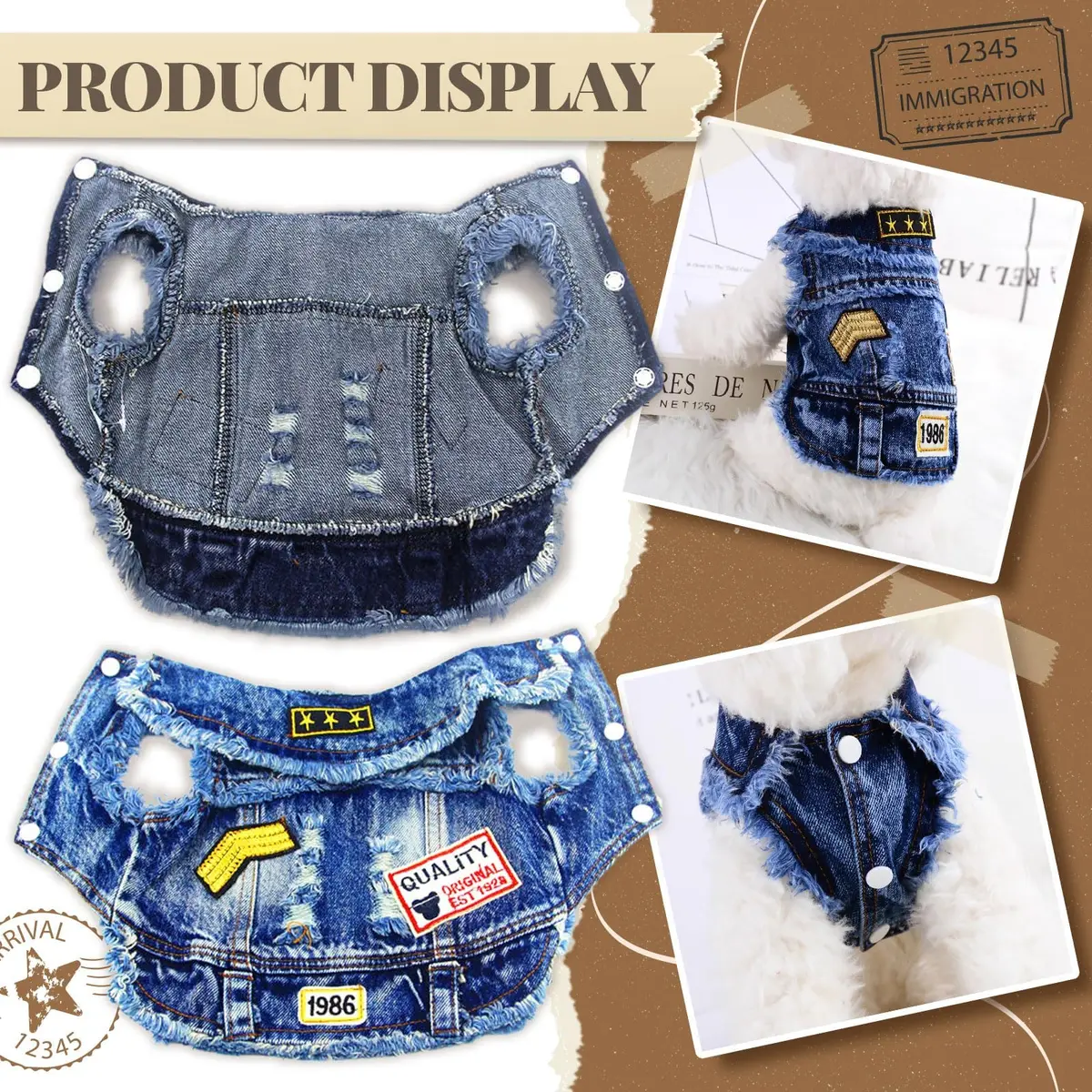 DOGGYZSTYLE Cool Dog Jean Jacket Small Puppy Outfit Blue Print M | Stylish & Comfortable - view 5