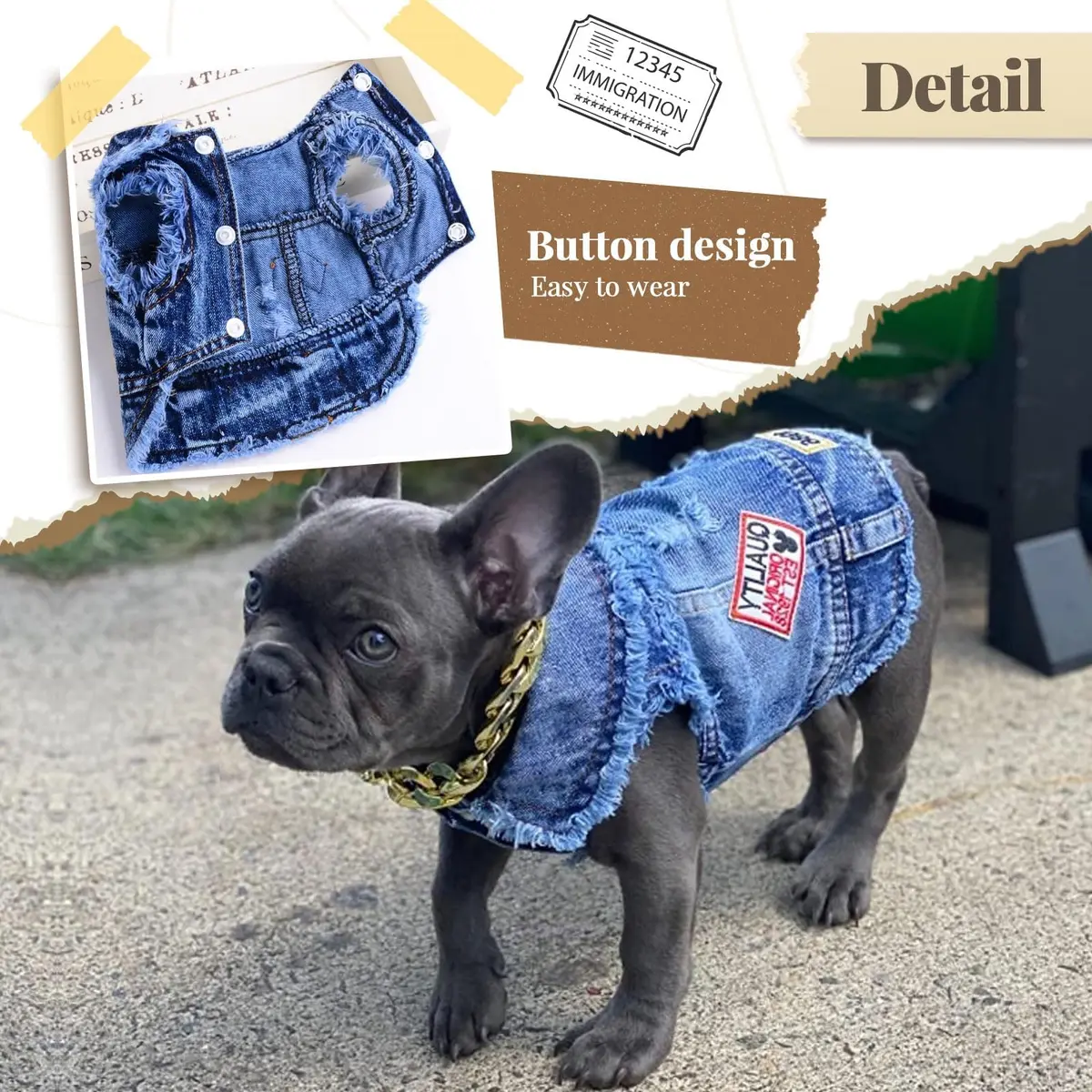 DOGGYZSTYLE Cool Dog Jean Jacket Small XL | Stylish Denim Coat for Small Dogs & Cats - view 3