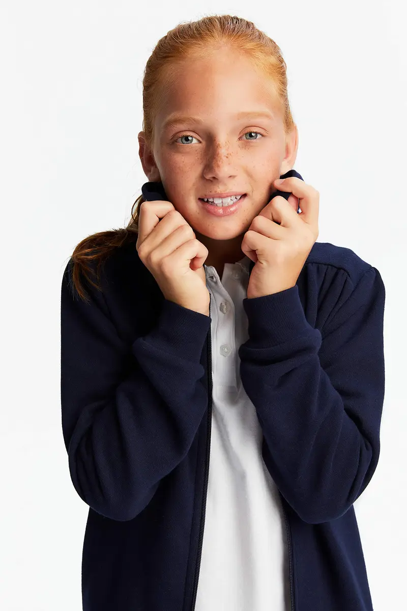 French Toast Girls' Zip Front Fleece Hoodie, Navy, L (10/12) | Cozy School Uniform Layer - view 3
