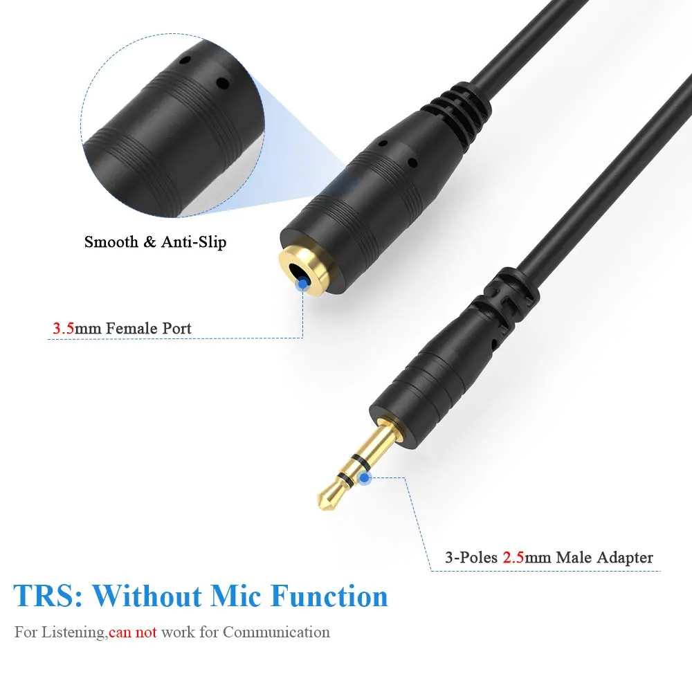 ELECTOP 2.5mm Male to 3.5mm Female Stereo Audio Jack Adapter Cable for Headphone | 17cm Length, Pure Sound - view 2
