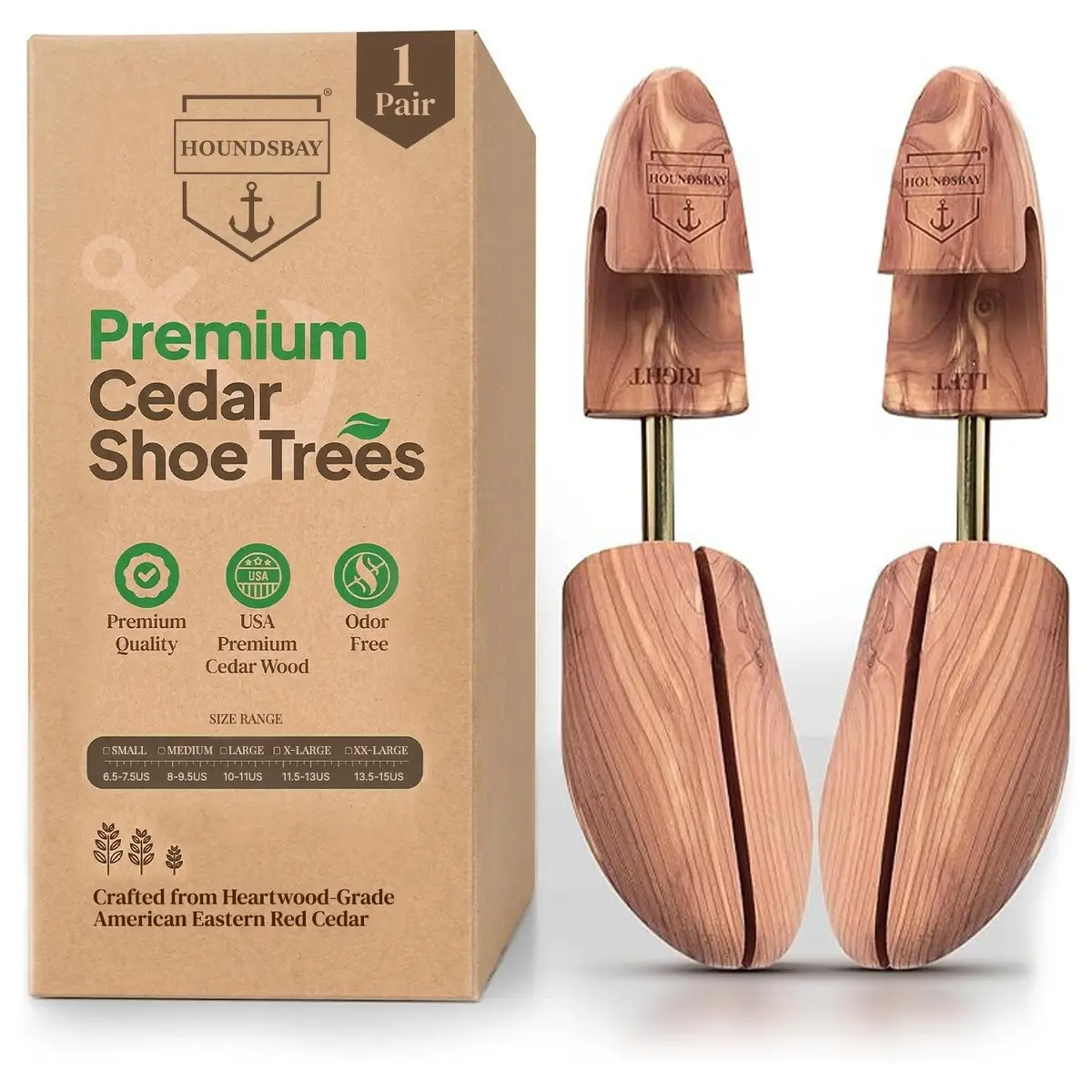 HOUNDSBAY Cedar Shoe Tree, Shoe Trees for Men & Women, Shaper & Stretcher | Aromatic Red Cedar - main product image