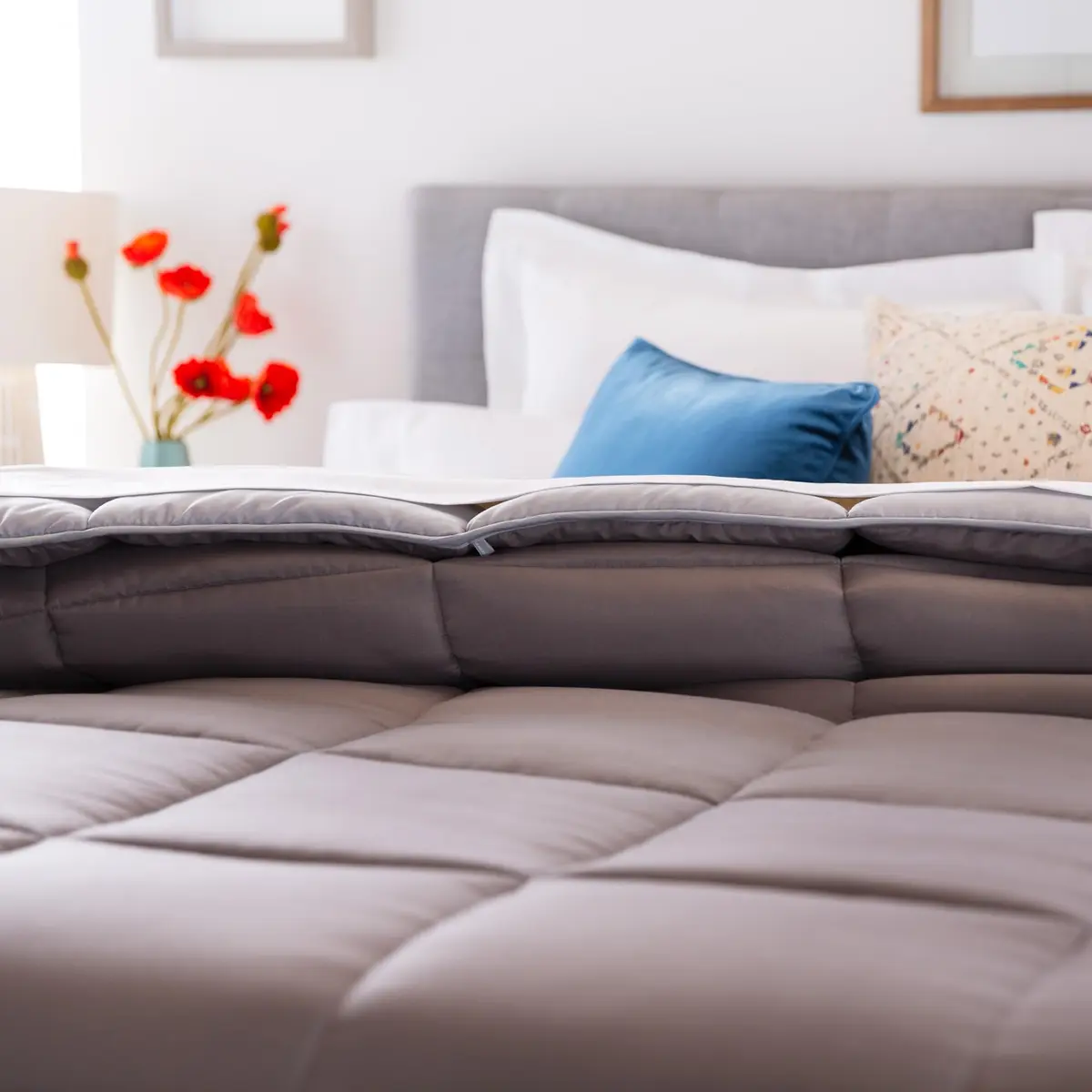 Linenspa All-Season Down Alternative Comforter | Reversible Stone/Charcoal Cal King - view 5