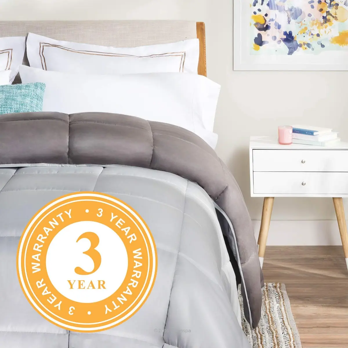 Linenspa All-Season Down Alternative Comforter | Reversible Stone/Charcoal Cal King - view 6