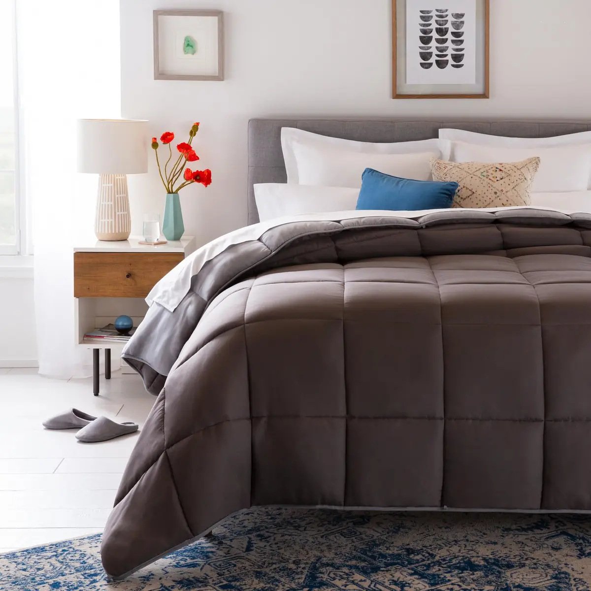 Linenspa All-Season Down Alternative Comforter | Reversible Stone/Charcoal Cal King - view 3
