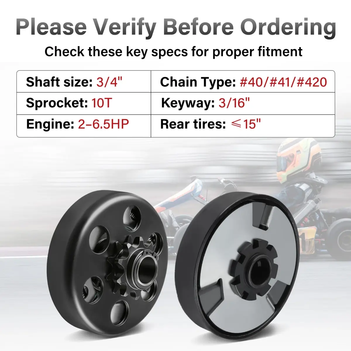 LotFancy Go Kart Clutch 3/4" Bore 10T for #40/#41/#420 Chain | 2.27 kg (5 lb) Centrifugal Clutch for Predator 212cc Engines - view 6