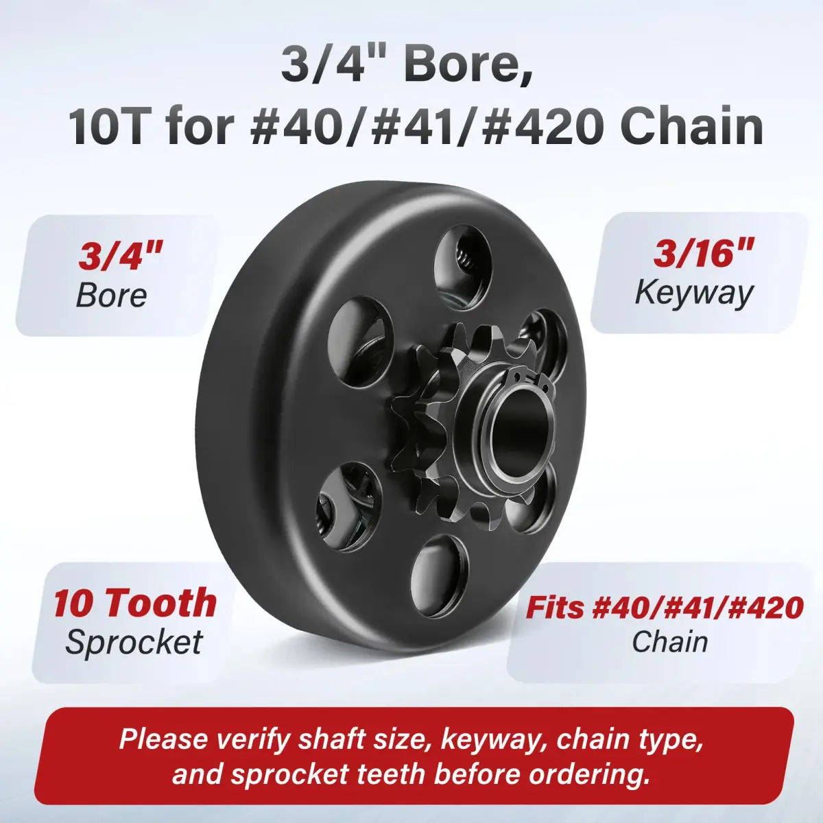LotFancy Go Kart Clutch 3/4" Bore 10T for #40/#41/#420 Chain | 2.27 kg (5 lb) Centrifugal Clutch for Predator 212cc Engines - view 2