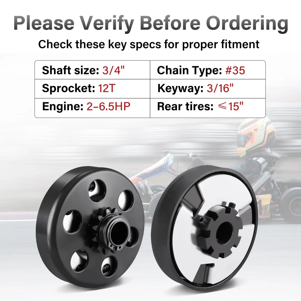 LotFancy Go Kart Clutch 3/4" Bore 12T for #35 Chain | Centrifugal Clutch for 2-6.5 HP Engines - view 7