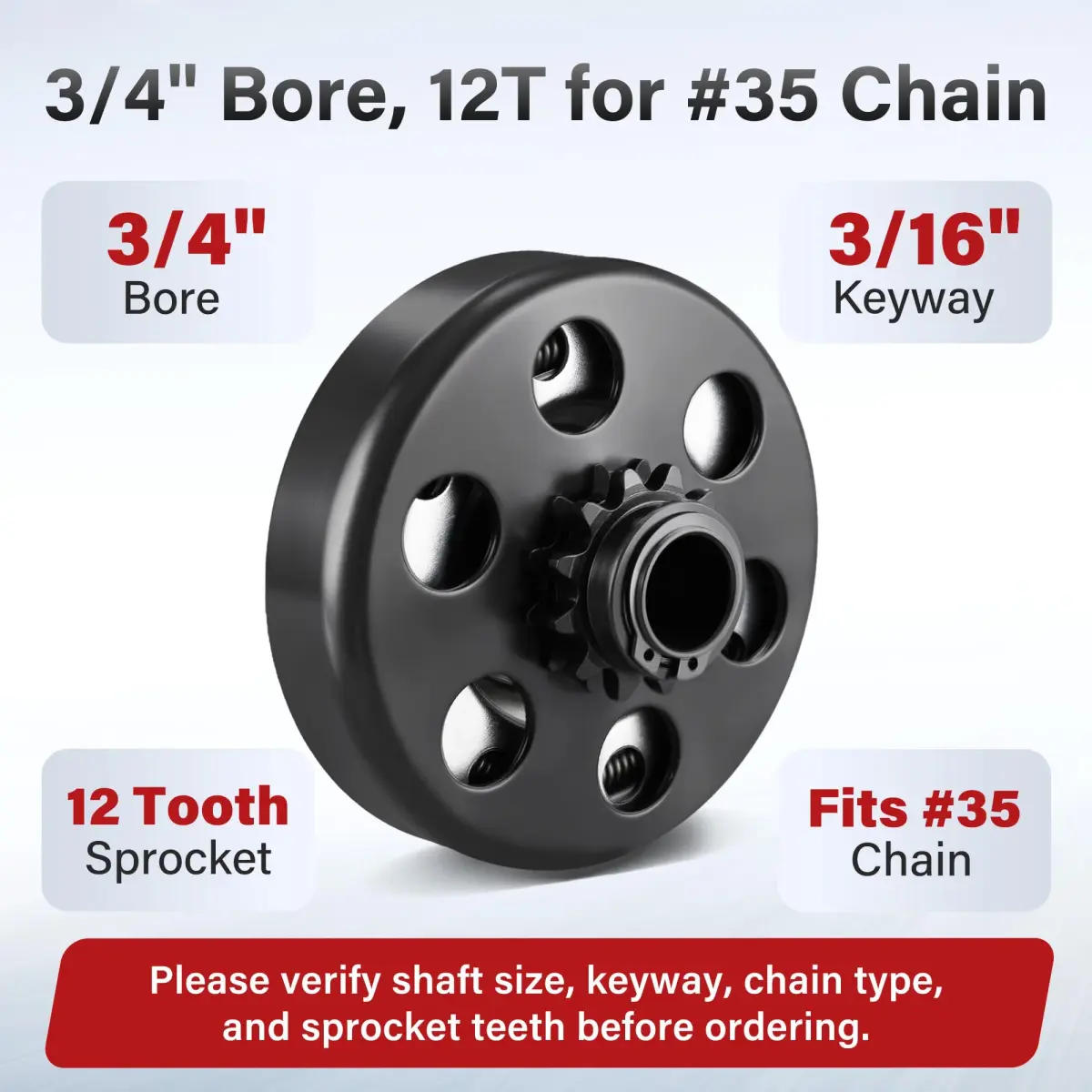 LotFancy Go Kart Clutch 3/4" Bore 12T for #35 Chain | Centrifugal Clutch for 2-6.5 HP Engines - view 2