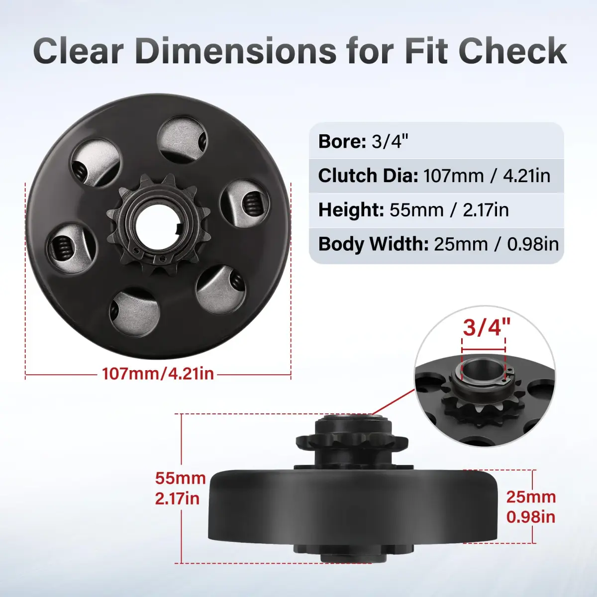 LotFancy Go Kart Clutch 3/4" Bore 12T for #35 Chain | Centrifugal Clutch for 2-6.5 HP Engines - view 3