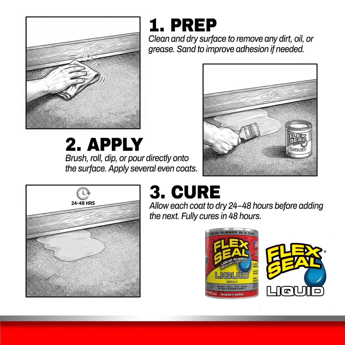 Flex Seal Liquid Rubber Sealant Coating Gray 473ml (16 fl oz) | Waterproof, Flexible, Breathable, UV Resistant - view 6