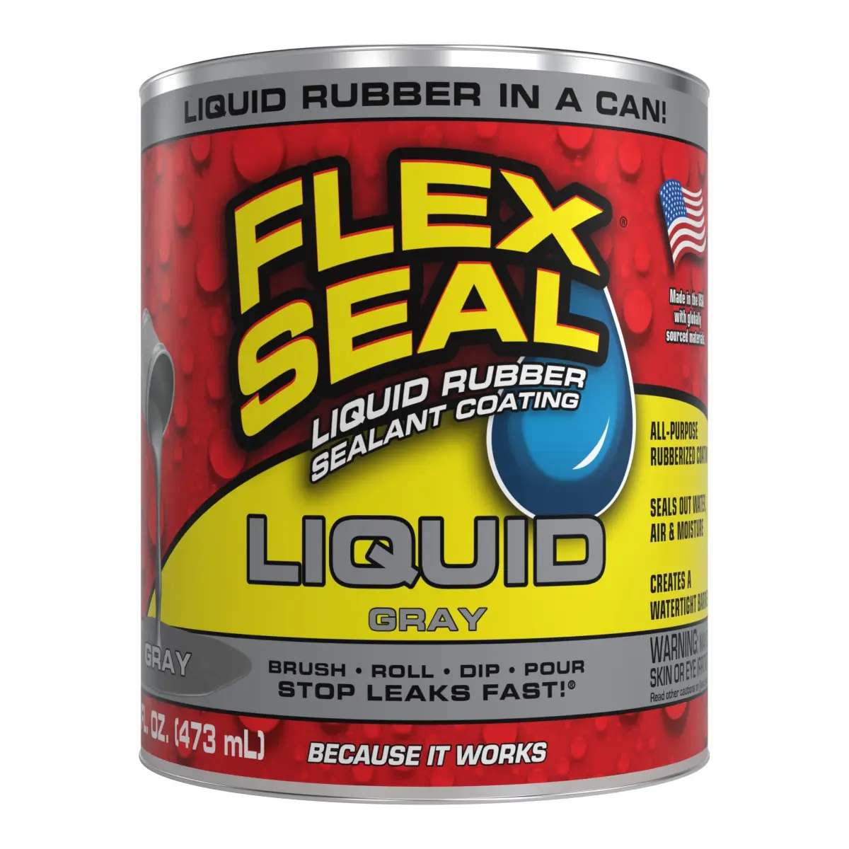 Flex Seal Liquid Rubber Sealant Coating Gray 473ml (16 fl oz) | Waterproof, Flexible, Breathable, UV Resistant - main product image