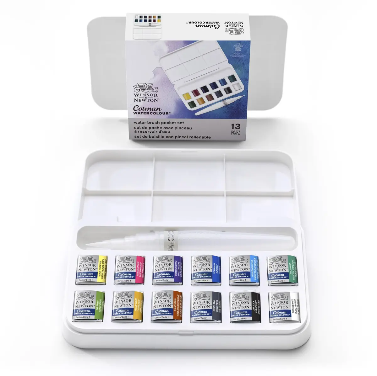 Winsor & Newton Cotman Watercolor Paint Set, 12 Half Pans with Water Brush Pen | Portable Art Kit - main product image
