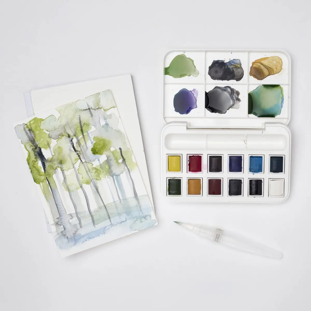 Winsor & Newton Cotman Watercolor Paint Set, 12 Half Pans with Water Brush Pen | Portable Art Kit - view 5