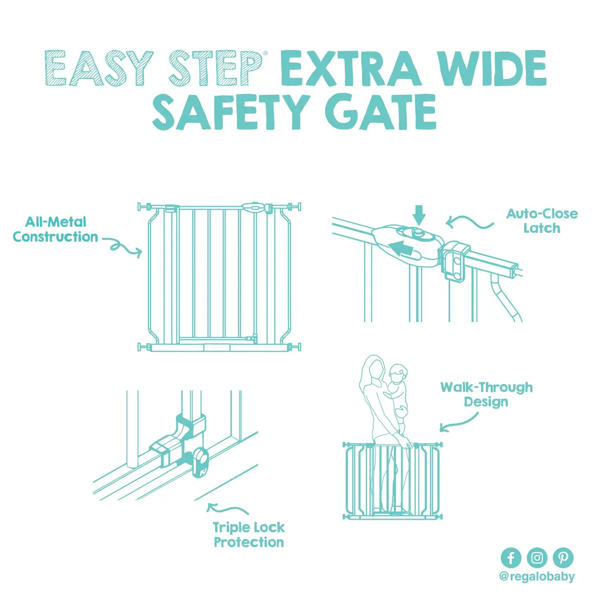 Regalo Safety 29"-49" Extra Wide Baby Gate, Bottom of Stairs & Doorways | Adjustable & Trusted for 30+ Years - view 9