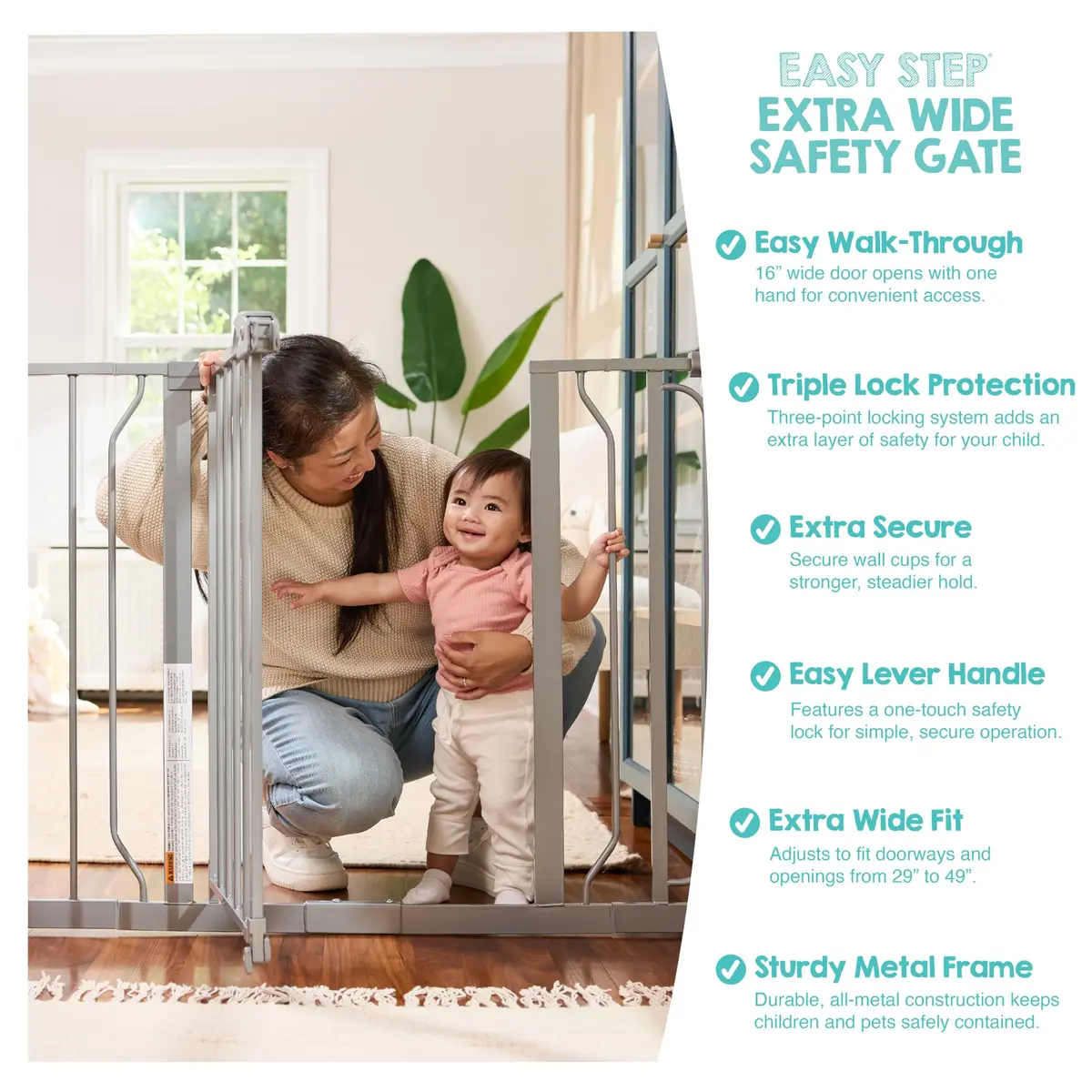 Regalo Safety 29"-49" Extra Wide Baby Gate, Bottom of Stairs & Doorways | Adjustable & Trusted for 30+ Years - view 4