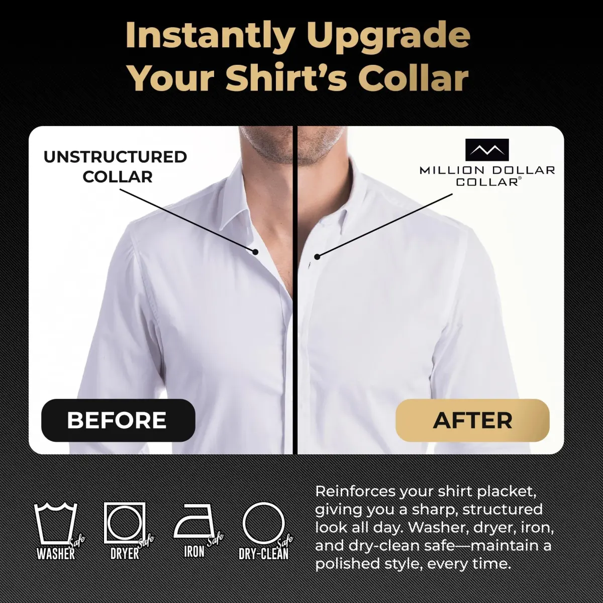 Million Dollar Collar Placket Stays (5-Pack, White) | Crisp Collars for Men's Dress Shirts - view 5