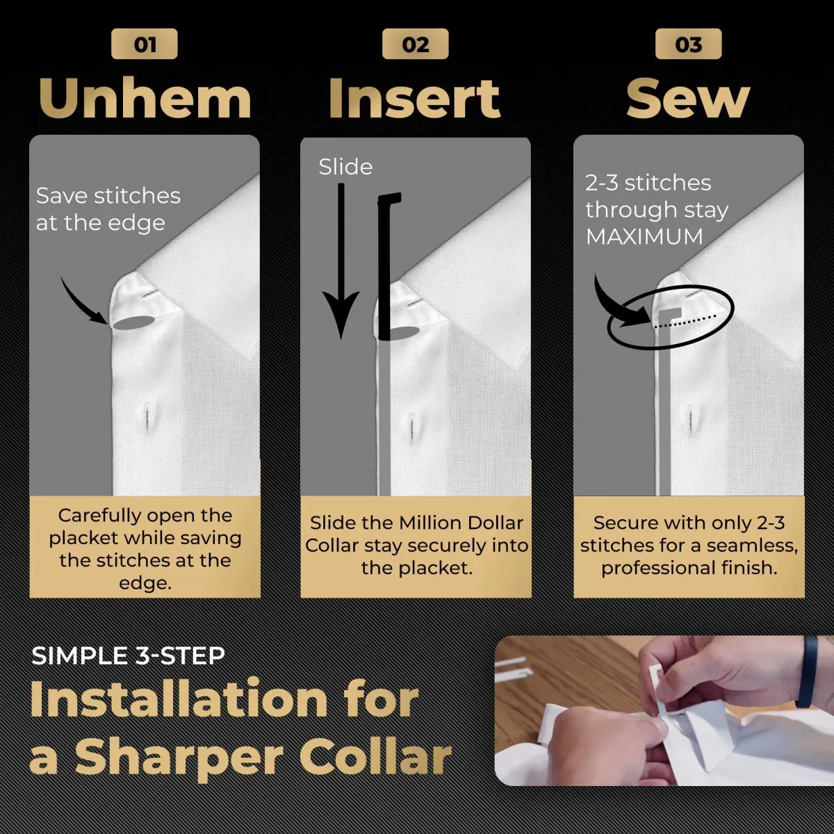 Million Dollar Collar Placket Stays (5-Pack, White) | Crisp Collars for Men's Dress Shirts - view 4