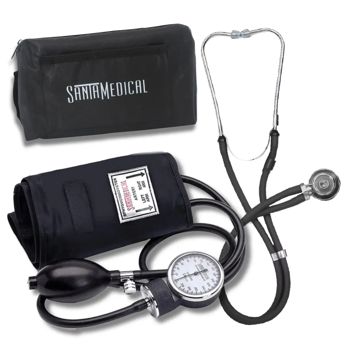 Santamedical Aneroid Sphygmomanometer with Stethoscope - Black - 0.43 kg (0.96 lb) | FDA Approved Manual Blood Pressure Monitor Kit - main product image