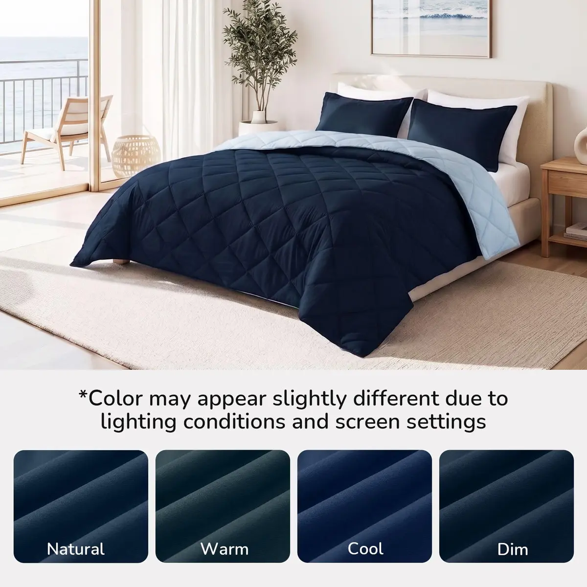 downluxe Queen Comforter Set Blue/Sapphire 203cm x 213cm (88" x 84") | All-Season Soft Microfiber Bedding - view 8