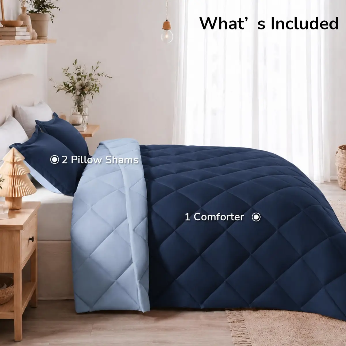 downluxe Queen Comforter Set Blue/Sapphire 203cm x 213cm (88" x 84") | All-Season Soft Microfiber Bedding - view 9