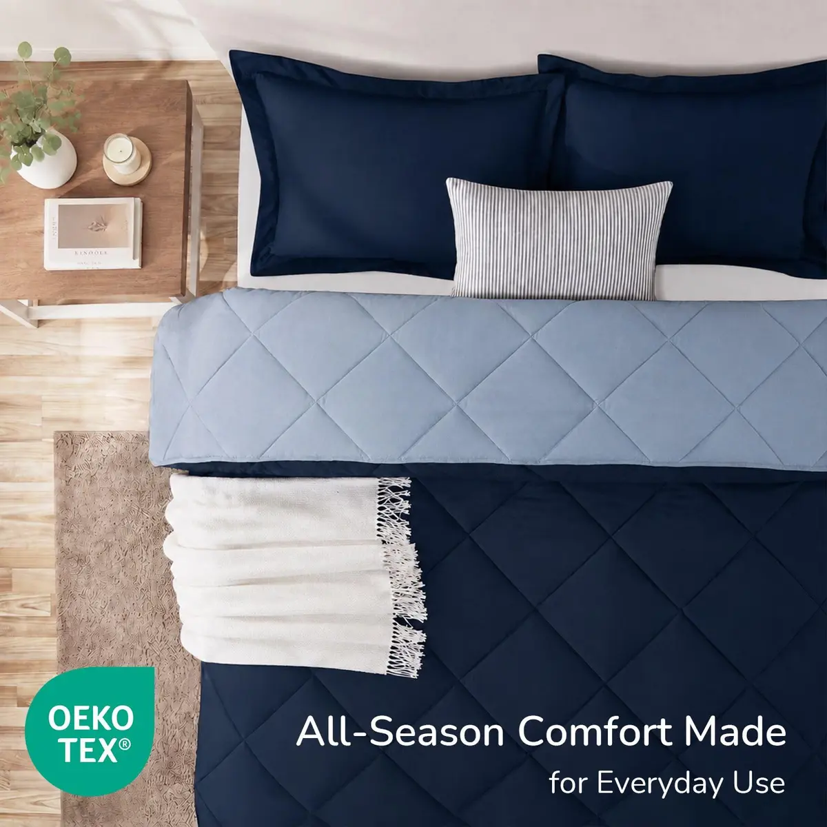 downluxe Queen Comforter Set Blue/Sapphire 203cm x 213cm (88" x 84") | All-Season Soft Microfiber Bedding - view 4