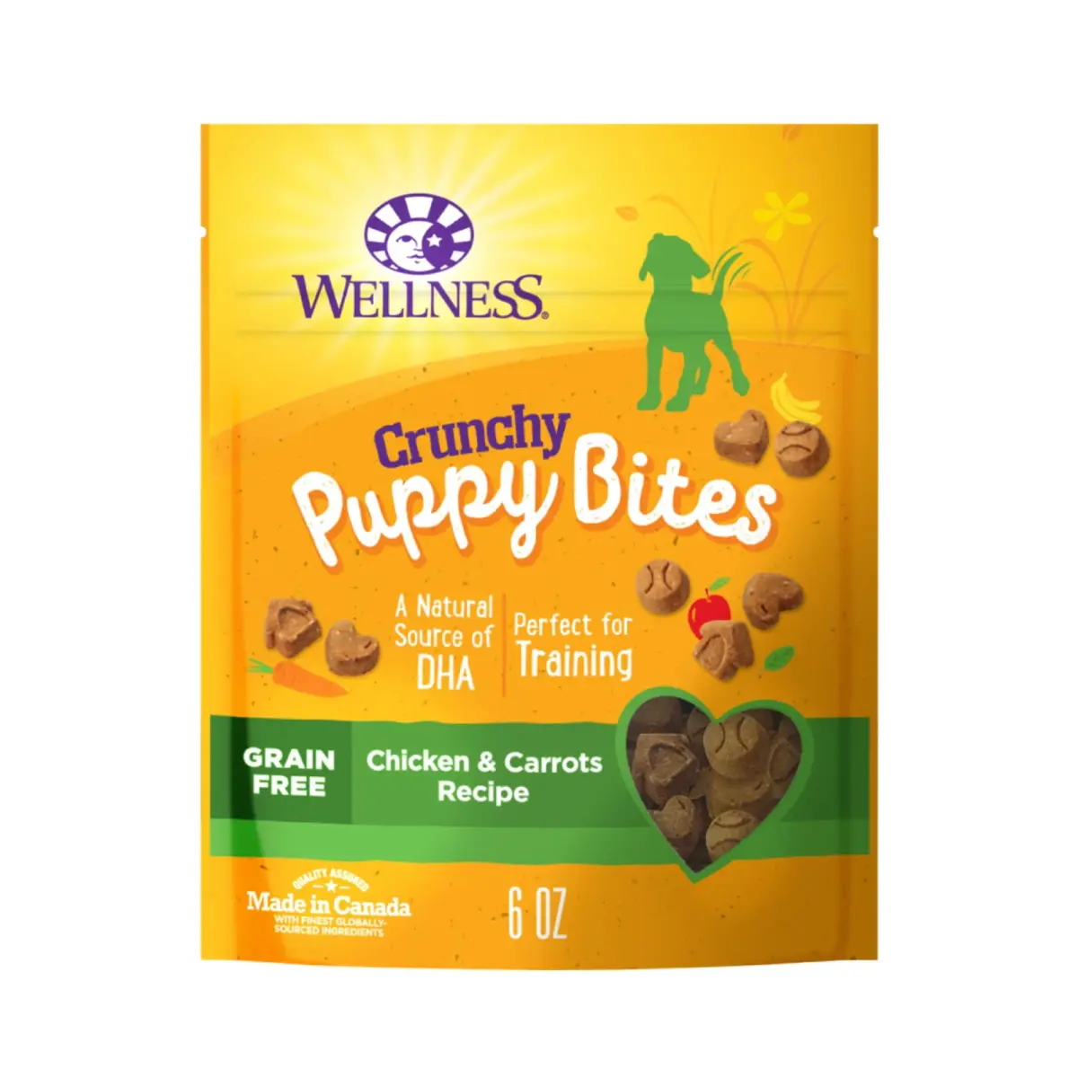 Wellness Crunchy Puppy Bites Dog Training Treats, Grain Free Chicken & Carrot Recipe, 170g (6 oz) | DHA for Brain Development - main product image