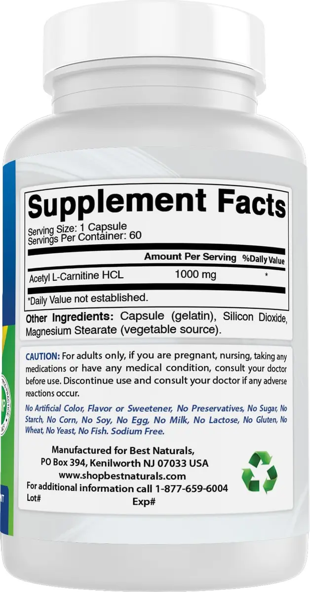 Best Naturals Acetyl L-Carnitine 1000mg Capsule | 60 Count | Supports Energy & Brain Function - view 7