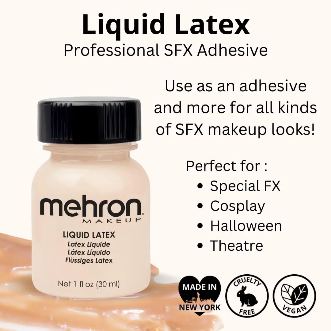 Mehron Makeup Liquid Latex 1 oz (29.57 ml) Light Flesh | Professional SFX Adhesive for Prosthetics & Textured Effects - view 3