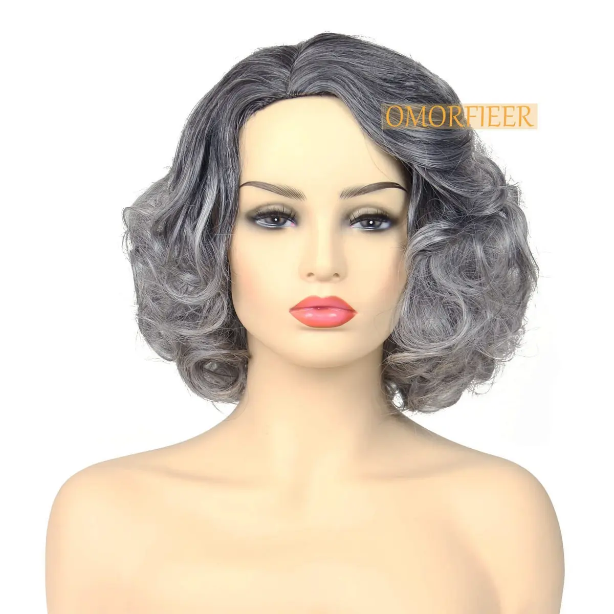 OMORFIEER Short Curly Ombre Grey Wig for Women | 35cm (14 Inch) - main product image